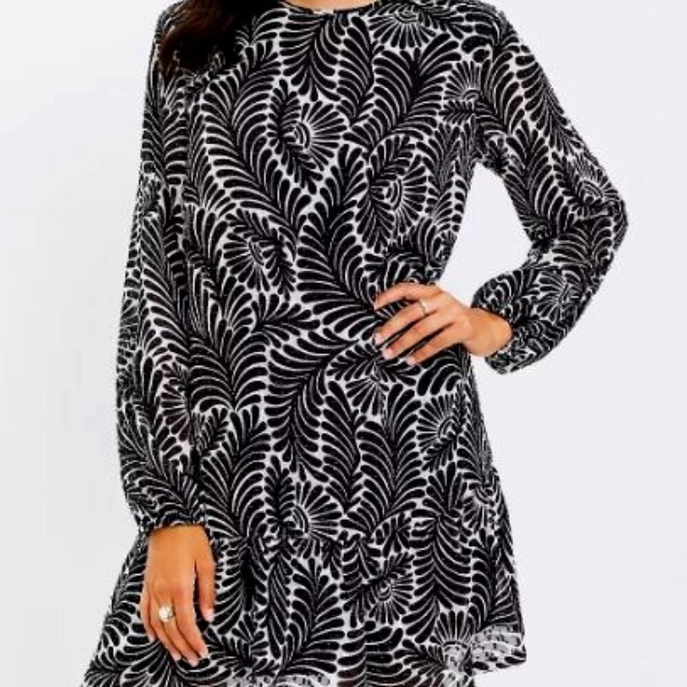 NWT Loft Fern Flounce Swing Long Sleeve Dress Sz XS Petite MSRP $95